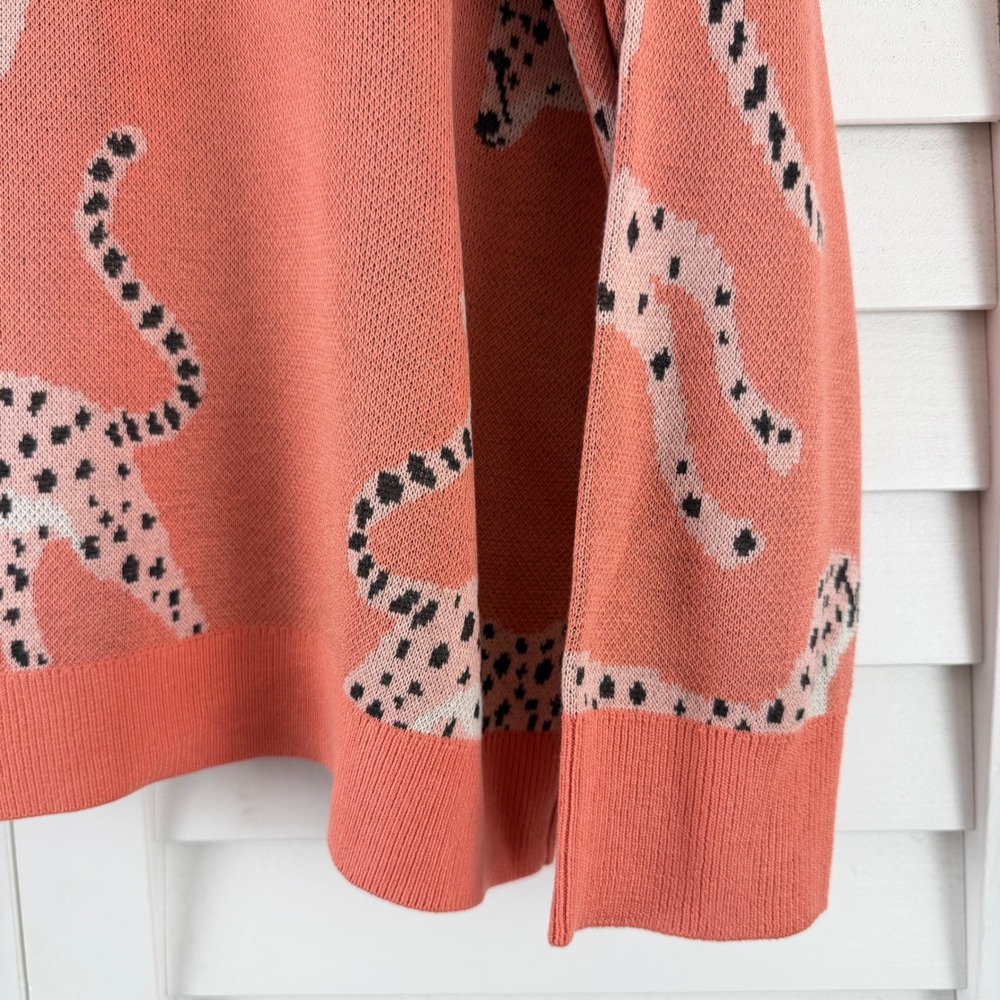 LOFT Women Coral Pink Cheetah Animal Print Crew Neck Sweater XL New NWT 31866477 - Picture 8 of 13